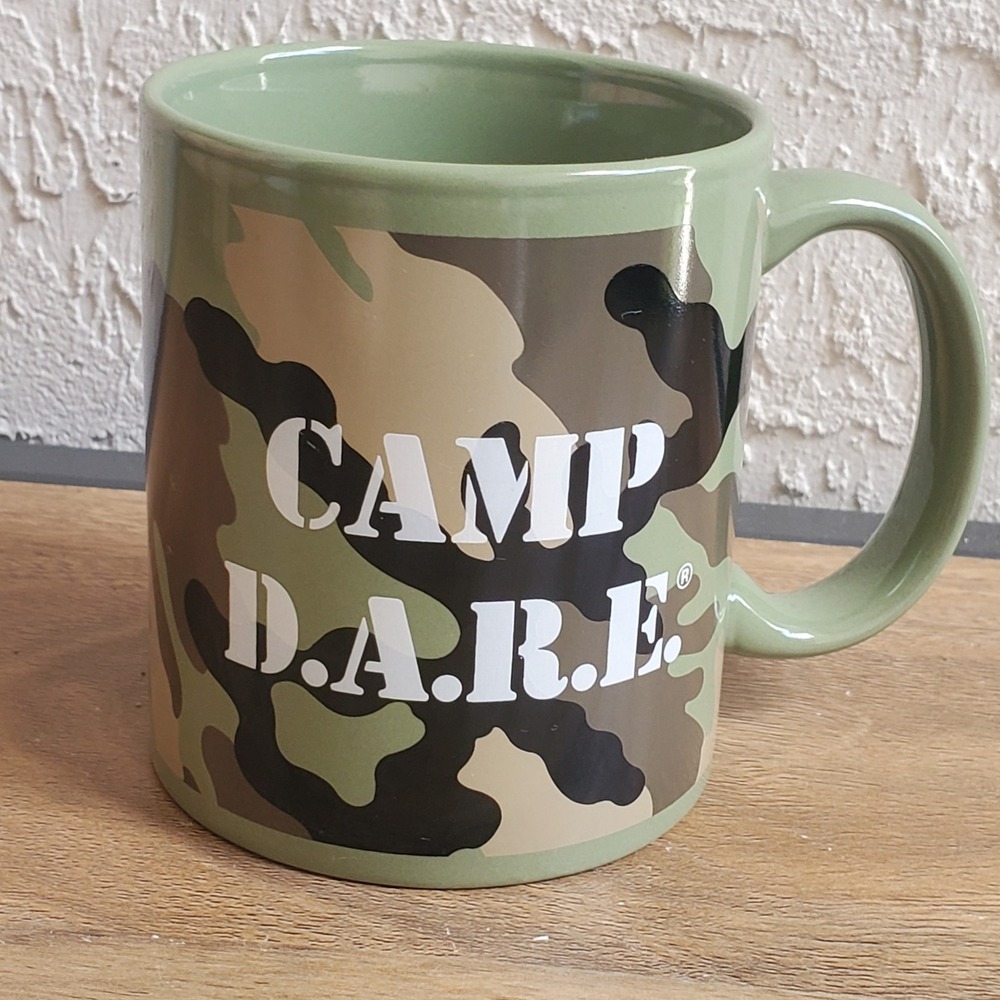 Camp D.A.R.E. Camouflage Coffee Mug Green Ceramic Cup DARE Camo Military 12oz